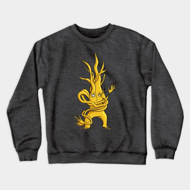 Creepy Tree Creature Yellow And Grey Crewneck Sweatshirt by Boriana Giormova